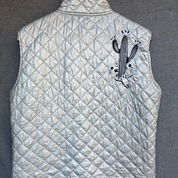 COWGIRL HARDWARE~Silver Quilted Western Cactus Vest~XL - Picture 2 of 8